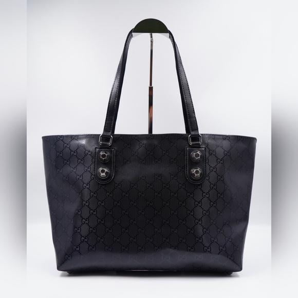 BA43❤️ Gucci Black GG Imprime Coated Canvas Metal Stud Tote Gucci - Picture 5 of 13